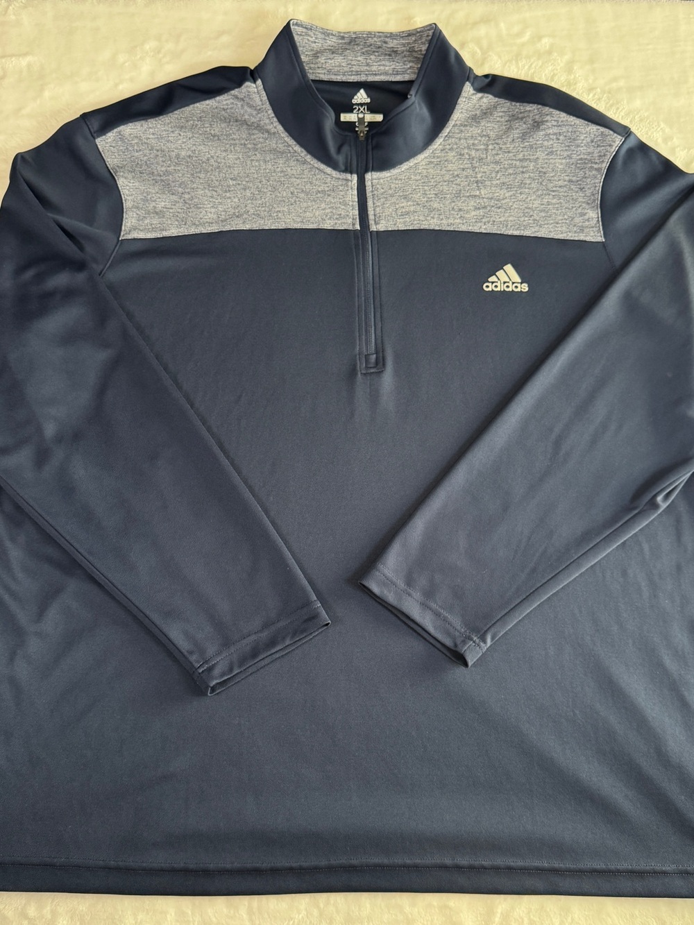 Adidas Golf 1/4 Zip Pullover Navy Gray Performance Long Sleeve Men’s 2XL